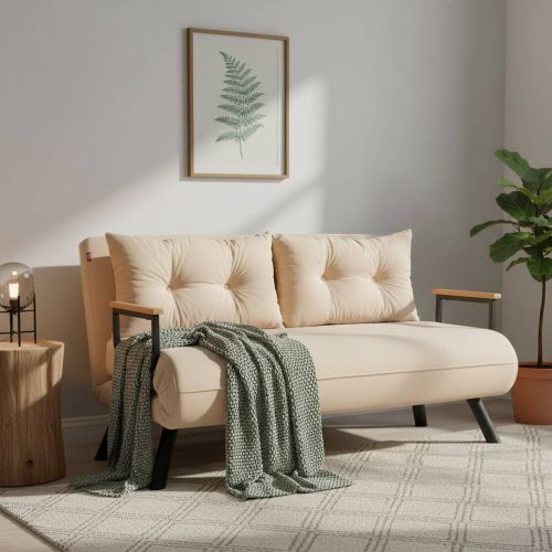 Divano Letto 2 Posti Bianco Crema Contenitore Reclinabile 133x78 cm, Apertura Click-clack - Calvin