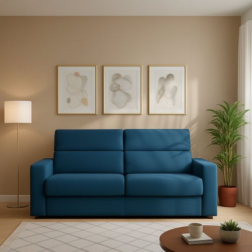Divano Letto 2 Posti blu Sfoderabile Contenitore 180x95 cm, di Apertura a Ribalta Made in Italy - None