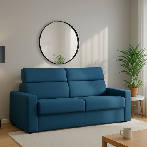 Divano Letto 2 Posti blu Sfoderabile Contenitore 200x95 cm, di Apertura a Ribalta Made in Italy - Sonico