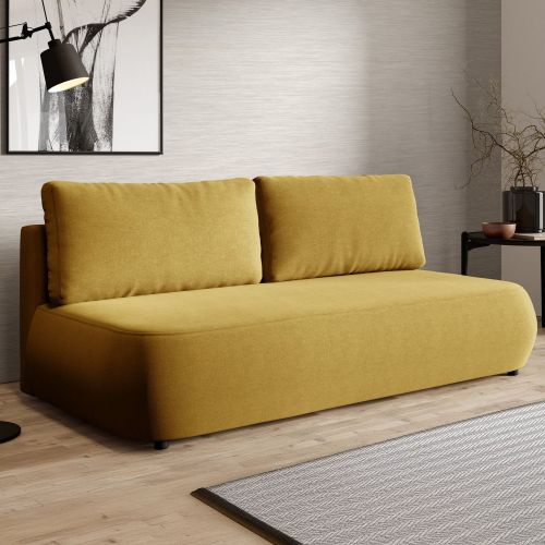 Divano Letto 2 Posti Giallo Contenitore Cuscini Sfoderabili 210x106 cm, Reclinabile - Brugnato