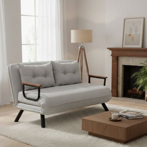 Divano Letto 2 Posti Grigio Chiaro Contenitore Reclinabile 133x78 cm, Braccioli - Calvin