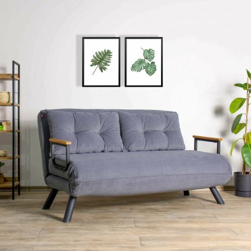 Divano Letto 2 Posti Grigio Scuro Contenitore Reclinabile 133x78 cm, Braccioli - Calvin