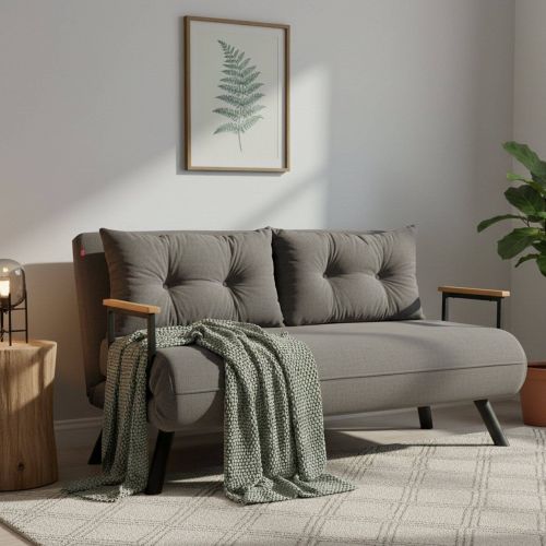 Divano Letto 2 Posti Grigio Scuro Contenitore Reclinabile 133x78 cm, Braccioli - Calvin