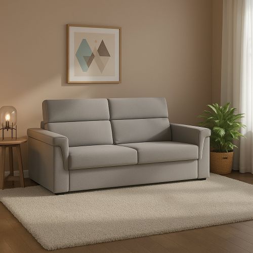 Divano Letto 2 Posti Grigio Sfoderabile Contenitore 205x95 cm, di Apertura a Ribalta Made in Italy - Biscossi