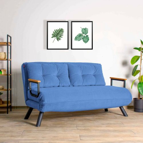 Divano letto 2 posti Quaoar, Sofà trasformabile, Divanetto per ospiti, Poltrona letto contenitore, 133x50 h41 cm, Blu