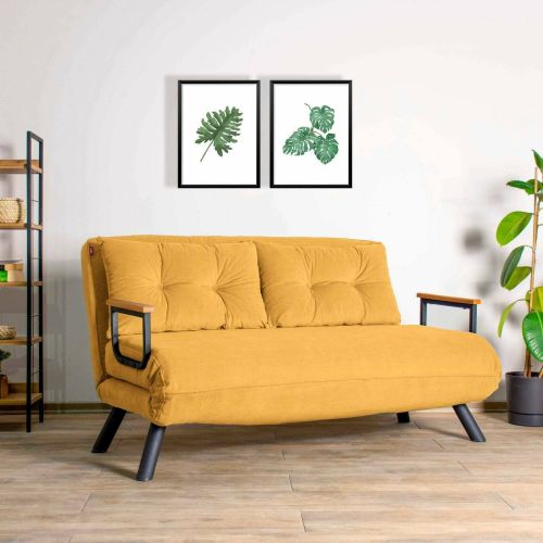 Divano letto 2 posti Quaoar, Sofà trasformabile, Divanetto per ospiti, Poltrona letto contenitore, 133x50 h41 cm, Giallo