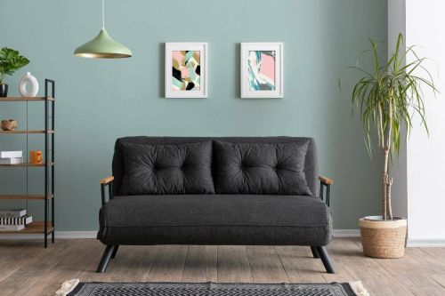 Divano letto 2 posti Quaoar, Sofà trasformabile, Divanetto per ospiti, Poltrona letto contenitore, 133x50 h41 cm, Grigio e Quercia