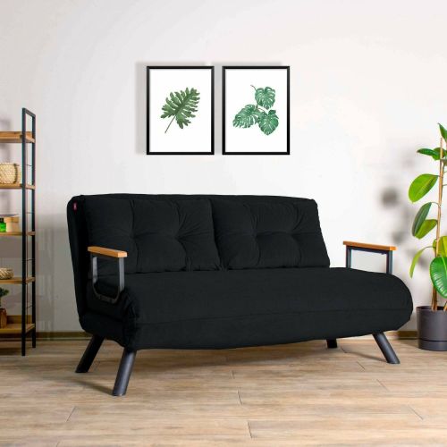 Divano letto 2 posti Quaoar, Sofà trasformabile, Divanetto per ospiti, Poltrona letto contenitore, 133x50 h41 cm, Nero