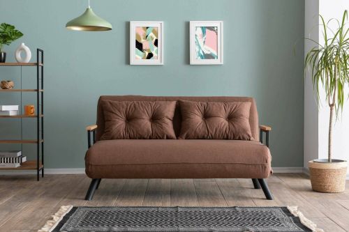 Divano letto 2 posti Quaoar, Sofà trasformabile, Divanetto per ospiti, Poltrona letto contenitore, 133x50 h41 cm, Quercia