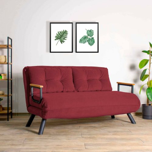 Divano letto 2 posti Quaoar, Sofà trasformabile, Divanetto per ospiti, Poltrona letto contenitore, 133x50 h41 cm, Rosso