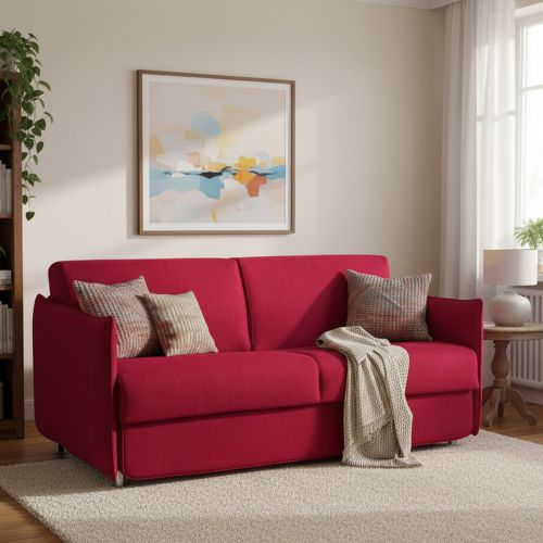 Divano Letto 2 Posti Rosso Sfoderabile Contenitore 160x95 cm, di Apertura a Ribalta Made in Italy - Follina