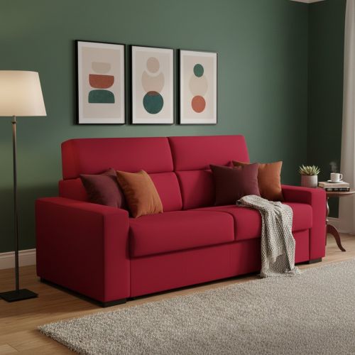 Divano Letto 2 Posti Rosso Sfoderabile Contenitore 180x95 cm, di Apertura a Ribalta Made in Italy - Casabona