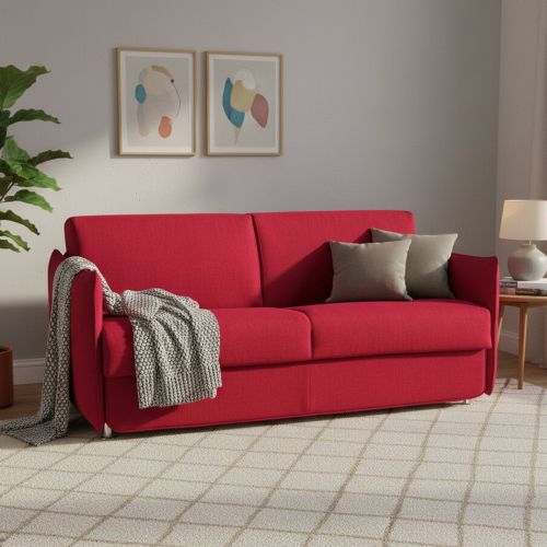 Divano Letto 2 Posti Rosso Sfoderabile Contenitore 180x95 cm, di Apertura a Ribalta Made in Italy - Trissino