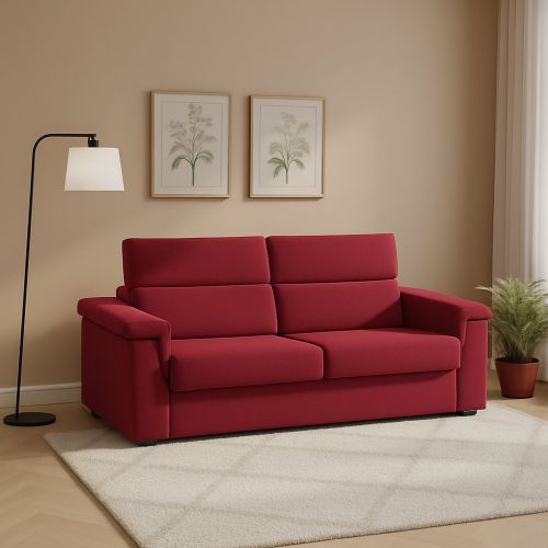 Divano Letto 2 Posti Rosso Sfoderabile Contenitore 185x95 cm, di Apertura a Ribalta Made in Italy - Rigolato