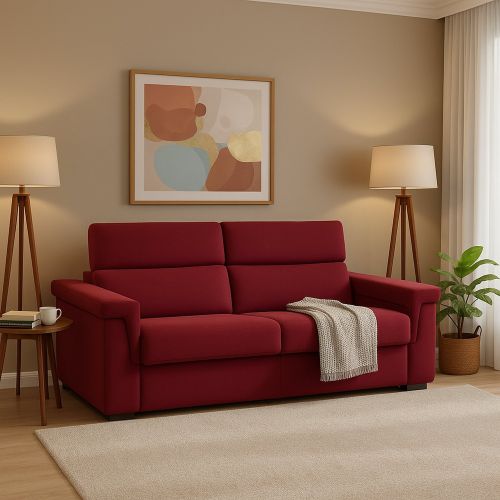 Divano Letto 2 Posti Rosso Sfoderabile Contenitore 205x95 cm, di Apertura a Ribalta Made in Italy - Biscossi