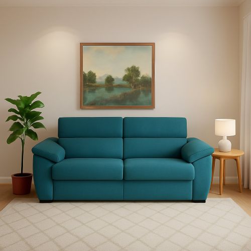Divano letto 2 posti Seui, 185x95 h100 cm, Azzurro