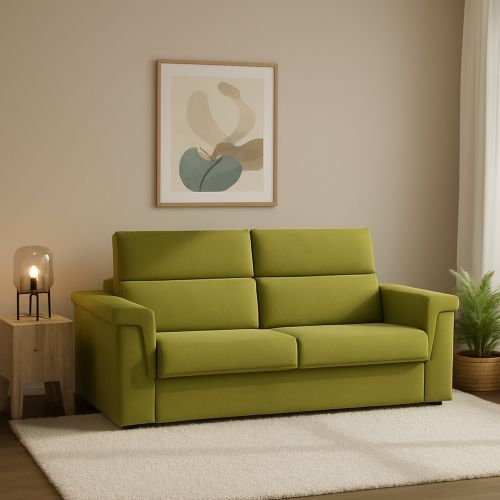 Divano Letto 2 Posti Verde Sfoderabile Contenitore 205x95 cm, di Apertura a Ribalta Made in Italy - Biscossi