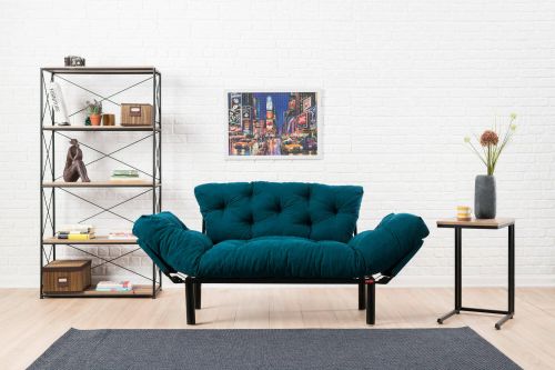 Divano letto 2 posti Zeeusis, Sofà trasformabile, Divanetto per ospiti, Poltrona letto contenitore, 155x70 h85 cm, Azzurro