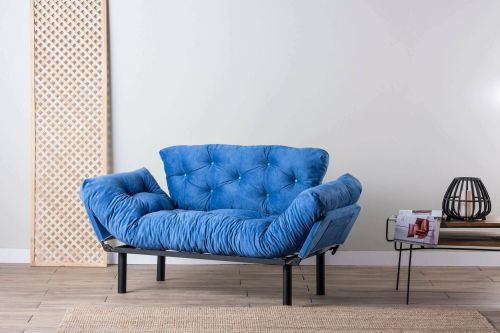 Divano letto 2 posti Zeeusis, Sofà trasformabile, Divanetto per ospiti, Poltrona letto contenitore, 155x70 h85 cm, Blu