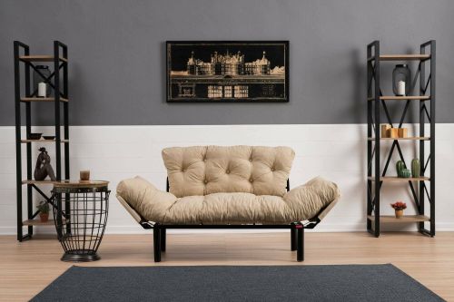 Divano letto 2 posti Zeeusis, Sofà trasformabile, Divanetto per ospiti, Poltrona letto contenitore, 155x70 h85 cm, Crema