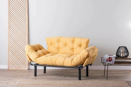 Divano letto 2 posti Zeeusis, Sofà trasformabile, Divanetto per ospiti, Poltrona letto contenitore, 155x70 h85 cm, Giallo