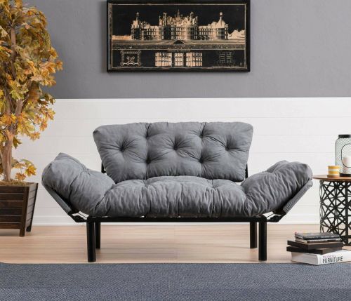 Divano letto 2 posti Zeeusis, Sofà trasformabile, Divanetto per ospiti, Poltrona letto contenitore, 155x70 h85 cm, Grigio