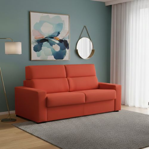 Divano Letto 3 Posti Arancione Sfoderabile Contenitore 220x95 cm, Lavabile Made in Italy - Quindici
