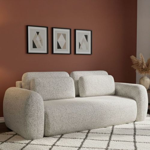 Divano Letto 3 Posti Beige Chiaro Contenitore di Apertura a Libro 266x121 cm, Reclinabile - Sessame