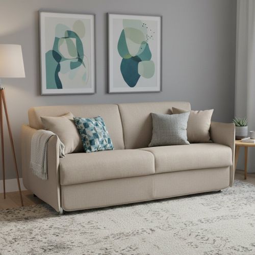 Divano Letto 3 Posti Beige Sfoderabile Contenitore 200x95 cm, Lavabile Made in Italy - Gravere
