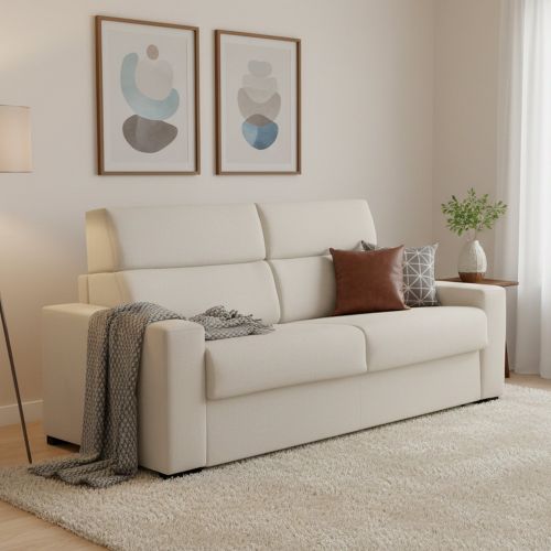 Divano Letto 3 Posti Beige Sfoderabile Contenitore 220x95 cm, Lavabile Made in Italy - Marcon