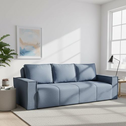 Divano Letto 3 Posti blu Contenitore di Apertura Click-clack 231x99 cm, Lavabile - Naturno
