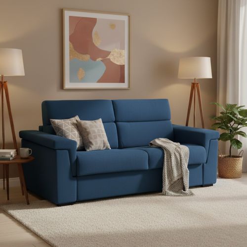 Divano Letto 3 Posti blu Sfoderabile Contenitore 225x95 cm, Lavabile Made in Italy - Benedetto