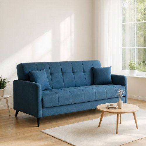 Divano Letto 3 Posti Grigio Chiaro Contenitore di Apertura Click-clack 211x92 cm, Lavabile - Novalesa