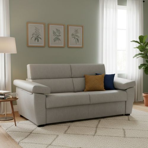 Divano Letto 3 Posti Grigio Chiaro Sfoderabile Contenitore 225x95 cm, Lavabile Made in Italy - Trino