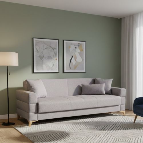 Divano Letto 3 Posti Grigio Contenitore di Apertura Click-clack 222x88 cm, Lavabile - Nogara