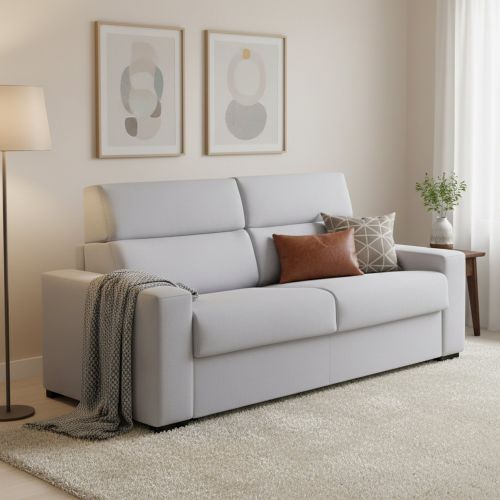 Divano Letto 3 Posti Grigio Sfoderabile Contenitore 220x95 cm, Lavabile Made in Italy - Marcon