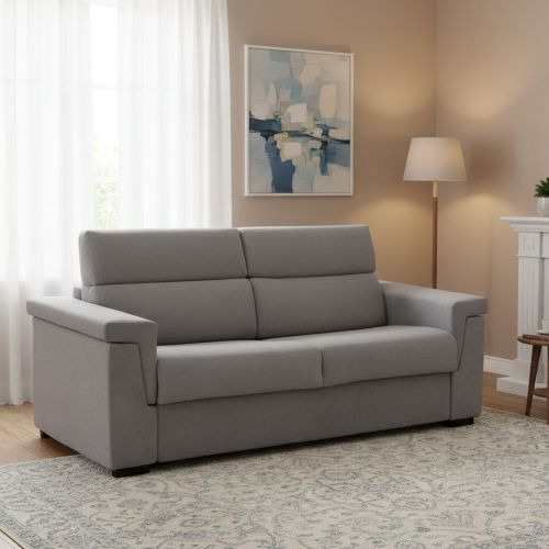 Divano Letto 3 Posti Grigio Sfoderabile Contenitore 225x95 cm, Lavabile Made in Italy - Benedetto