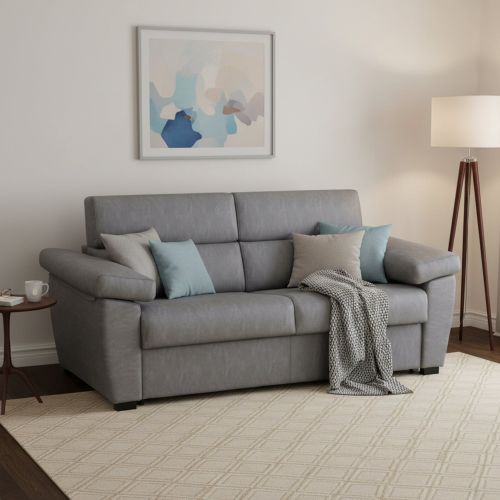 Divano Letto 3 Posti Grigio Sfoderabile Contenitore 225x95 cm, Lavabile Made in Italy - Trino