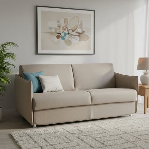 Divano Letto 3 Posti Grigio Tortora Sfoderabile Contenitore 200x95 cm, Lavabile Made in Italy - Cecina