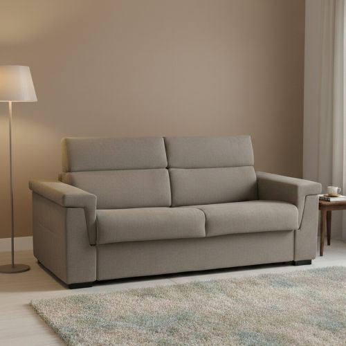 Divano Letto 3 Posti Grigio Tortora Sfoderabile Contenitore 225x95 cm, Lavabile Made in Italy - Benedetto