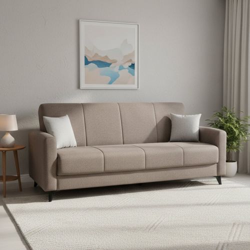 Divano Letto 3 Posti Marrone Contenitore di Apertura Click-clack 220x90 cm, Lavabile - Mulazzo