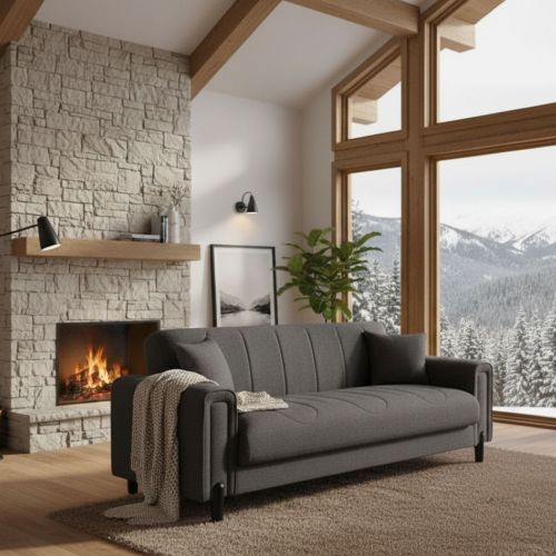 Divano Letto 3 Posti Nero Antracite Contenitore 226x86 cm, Lavabile - Papozze