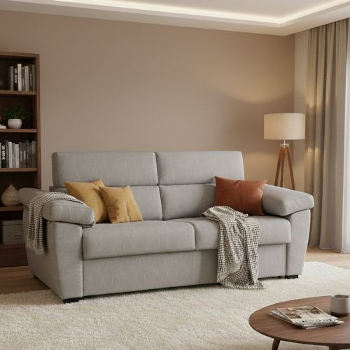 Divano letto 3 posti Paceco, 225x95 h100 cm, Beige