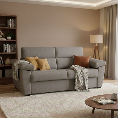 Divano letto 3 posti Paceco, 225x95 h100 cm, Tortora