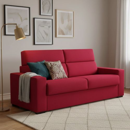 Divano Letto 3 Posti Rosso Sfoderabile Contenitore 220x95 cm, Lavabile Made in Italy - Marcon
