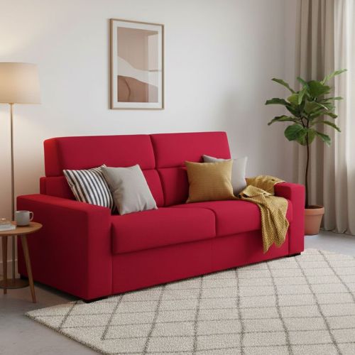 Divano Letto 3 Posti Rosso Sfoderabile Contenitore 220x95 cm, Lavabile Made in Italy - Quindici