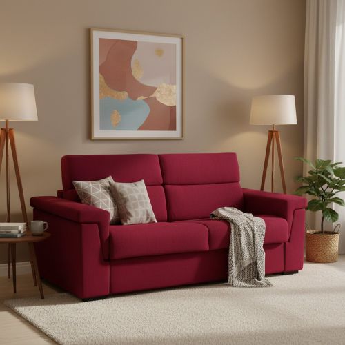 Divano Letto 3 Posti Rosso Sfoderabile Contenitore 225x95 cm, Lavabile Made in Italy - Benedetto
