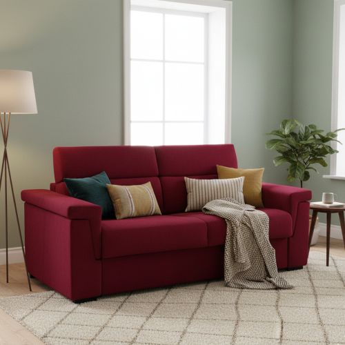 Divano Letto 3 Posti Rosso Sfoderabile Contenitore 225x95 cm, Lavabile Made in Italy - Nus