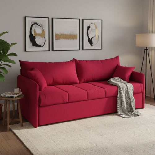 Divano Letto 3 Posti Rosso Sfoderabile Lavabile 205x86 cm, Idrorepellente Letto Estraibile Materasso Incluso Made in Italy - Avellana