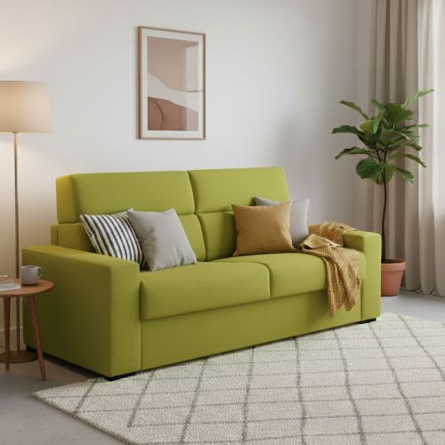Divano Letto 3 Posti Verde Sfoderabile Contenitore 220x95 cm, Lavabile Made in Italy - Quindici